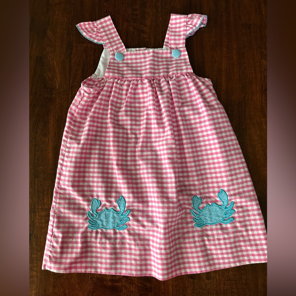 Classic Whimsy Pink Gingham Crab Dress